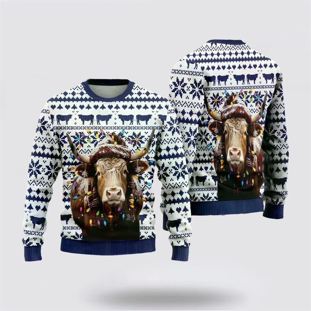 Texas Longhorn Cows Ugly Christmas Sweater