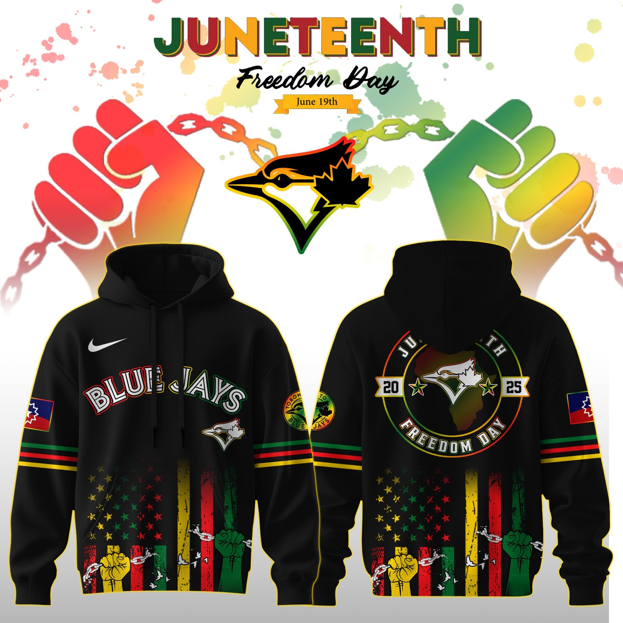 Toronto Blue Jays MLB X Juneteenth Day 2025 Hoodie Baseball Fan Merch Gift Ideas