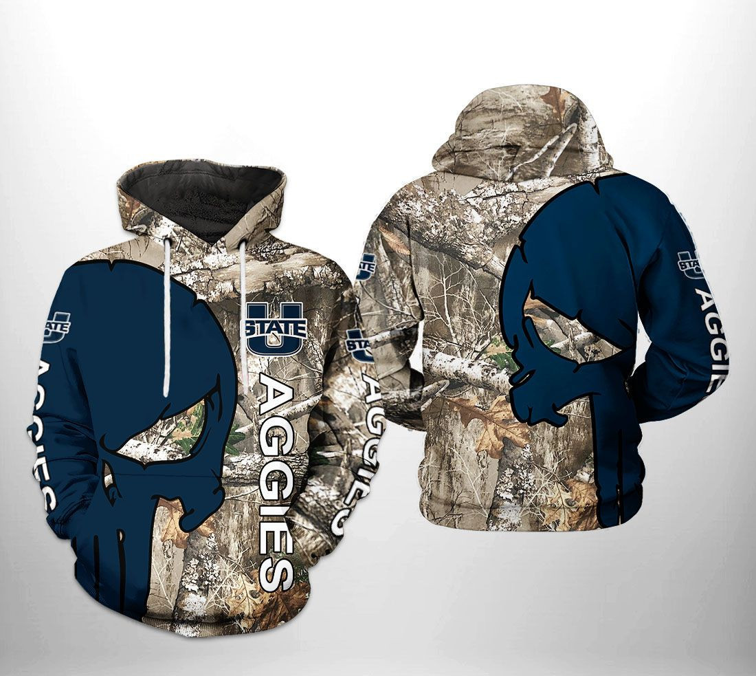 Utah State Aggies NCAA Camo Veteran Hunting Hoodie Zip Hoodie