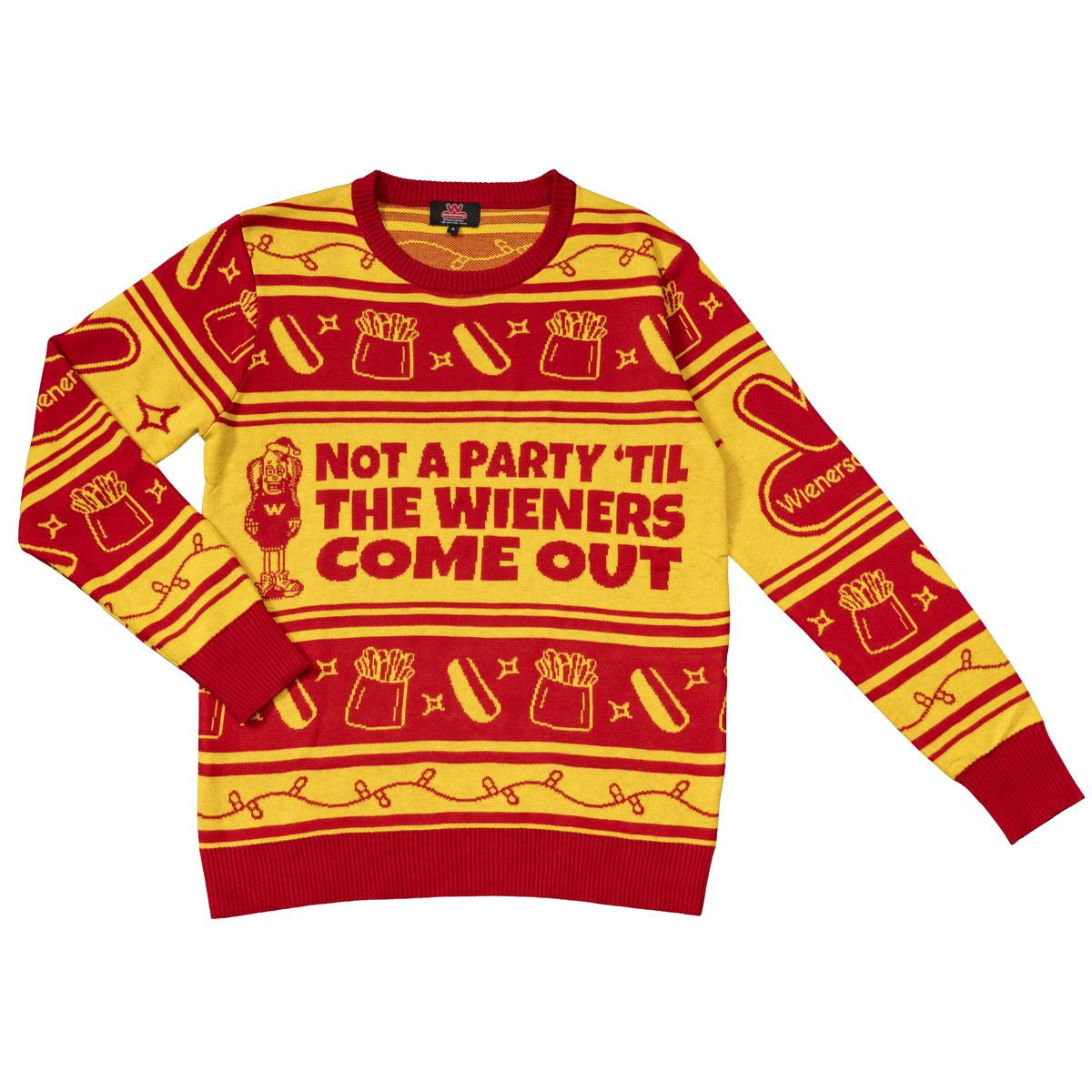 Wienerschnitzel Not A Party Til The Wieners Come Out Ugly Christmas Sweater