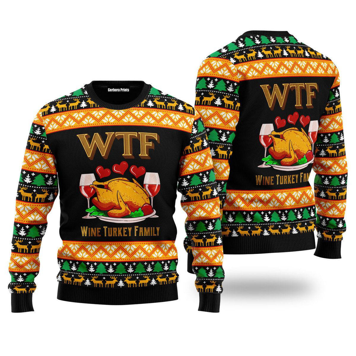 Wine Turkey Family Happy Thanksgiving Ugly Sweater