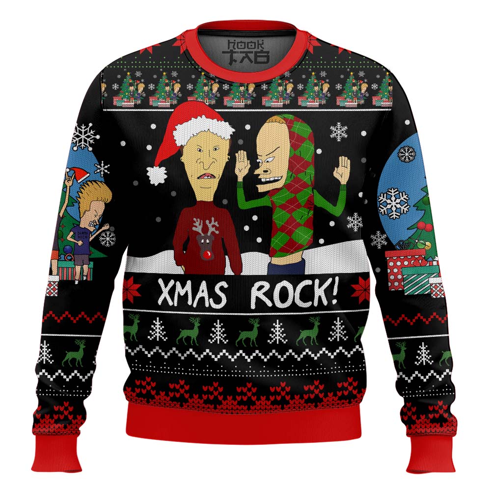 Xmas Rock Beavis and Butthead Ugly Christmas Sweater