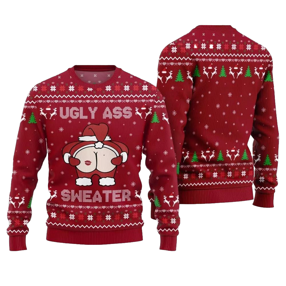 2025 Christmas Caught Kissing Santa Ugly Christmas Sweater-Red