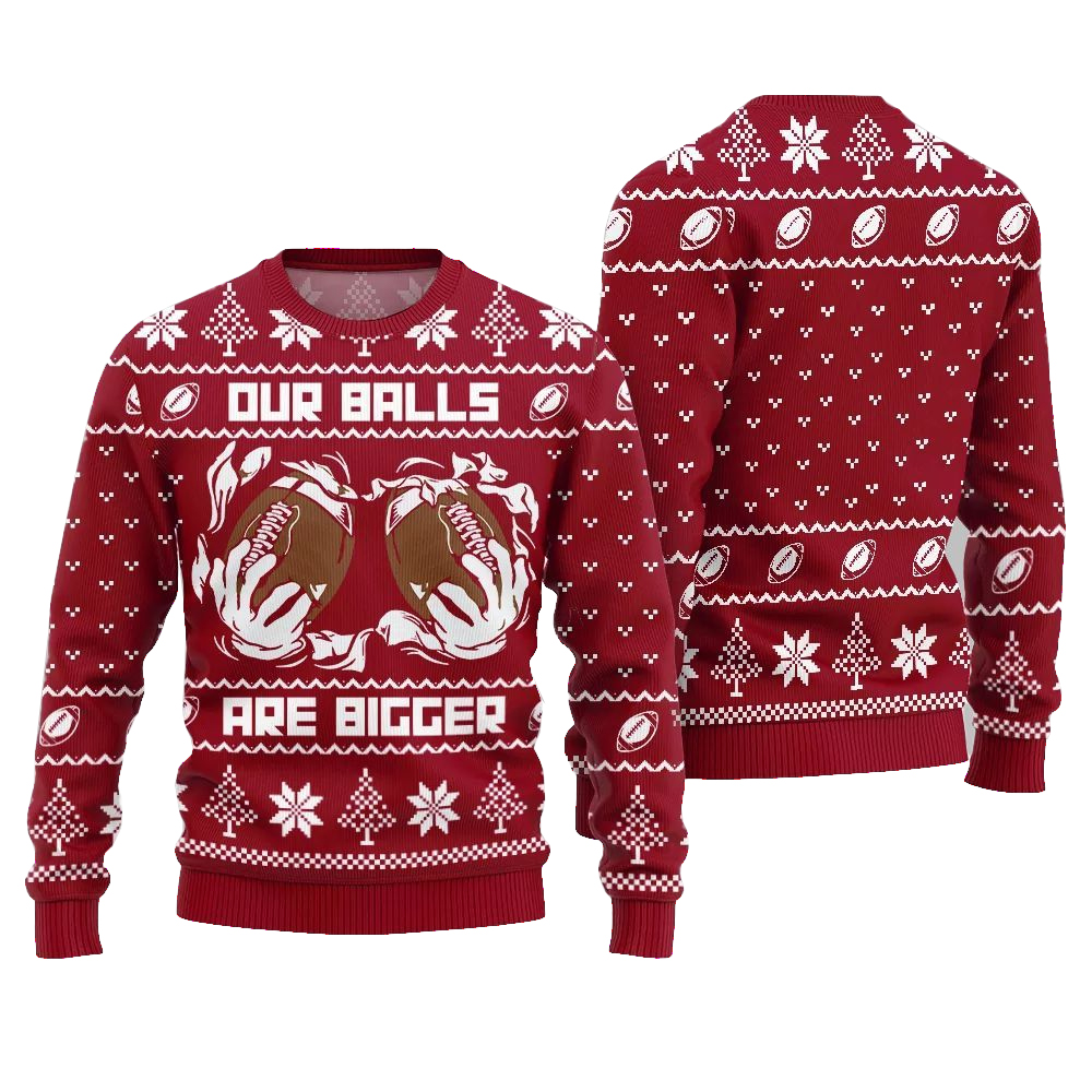 2025 Christmas Our Balls Are Bigger Football Ugly Christmas Sweater-Red