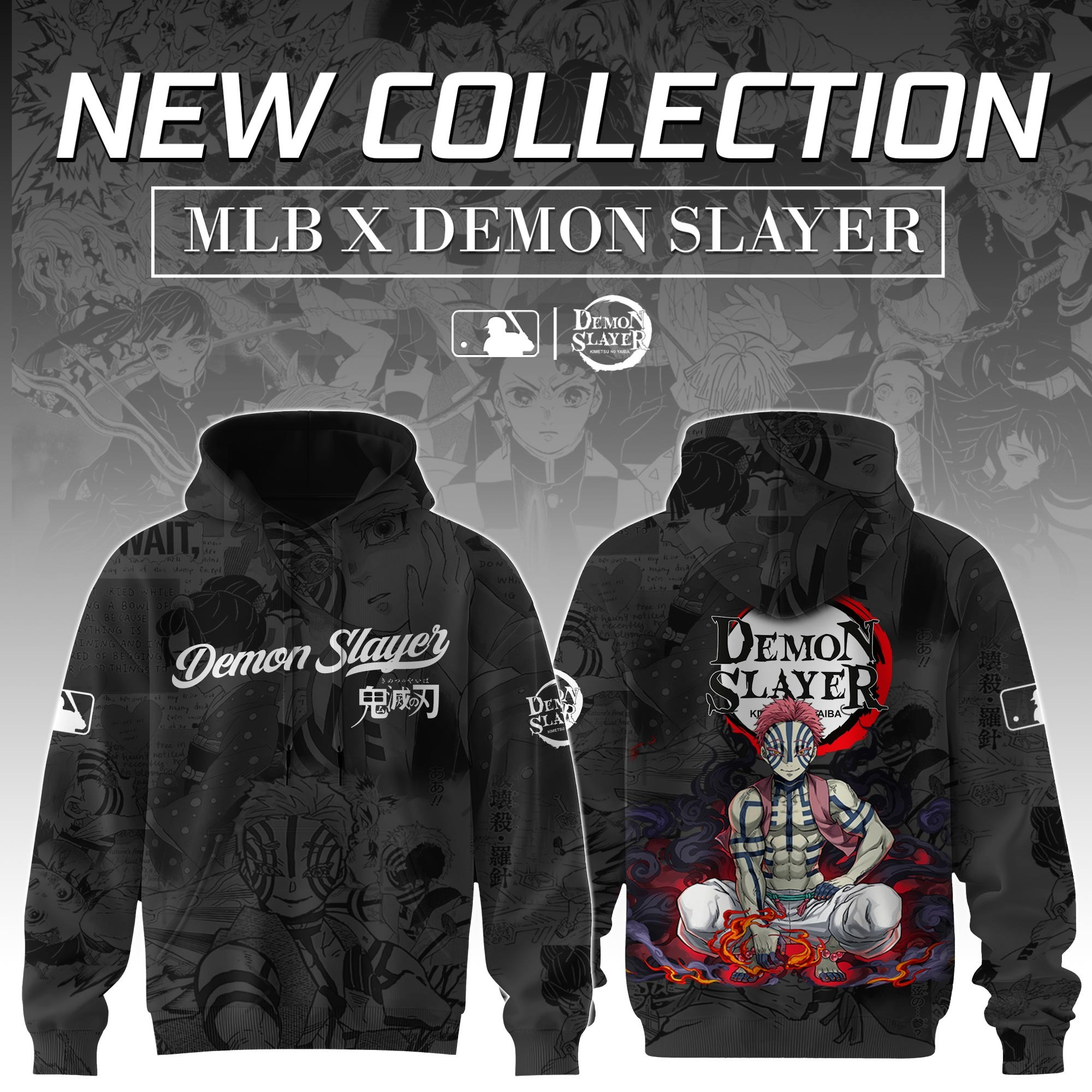 Akaza Demon Slayer x MLB Baseball Hoodie Editions Gift For Anime Lovers