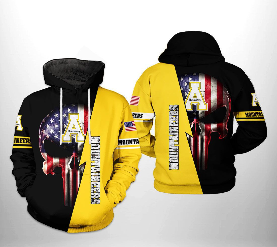 Appalachian State Mountaineers NCAA US Flag Skull Hoodie Zip Hoodie