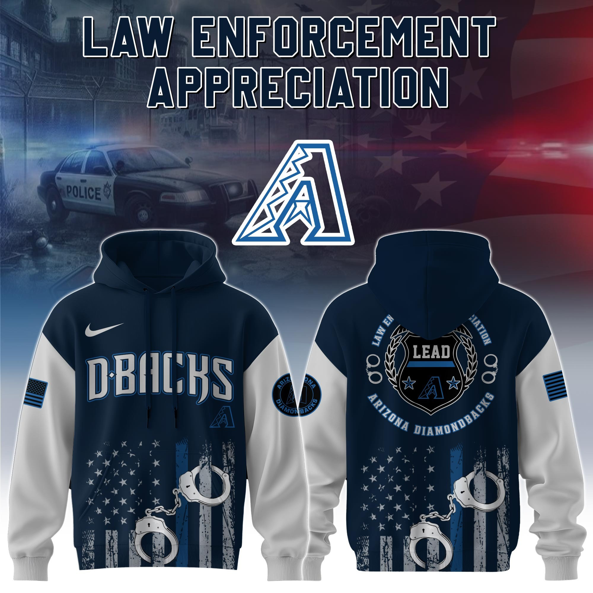 Arizona Diamondbacks MLB Law Enforcement Appreciation Day Hoodie Thin Blue Line Apparel