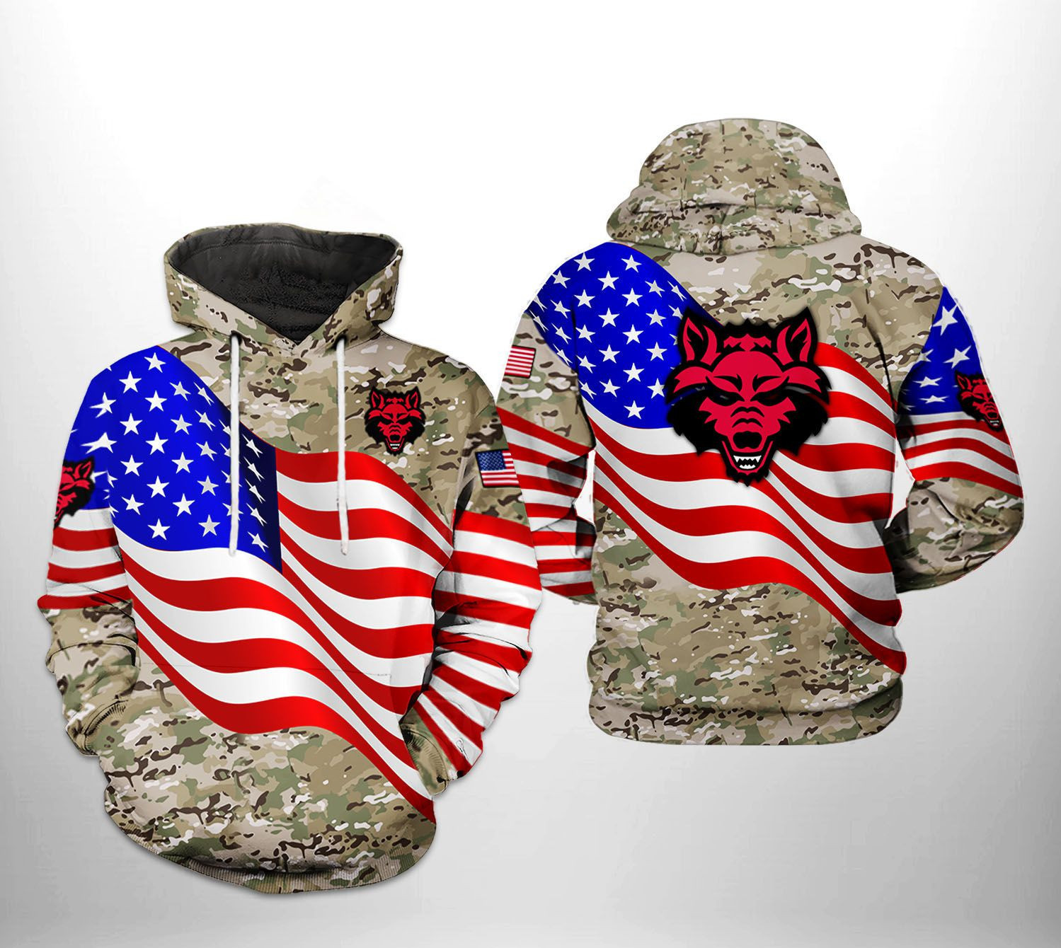 Arkansas State Red Wolfs NCAA US Flag Camo Veteran Hoodie Zip Hoodie