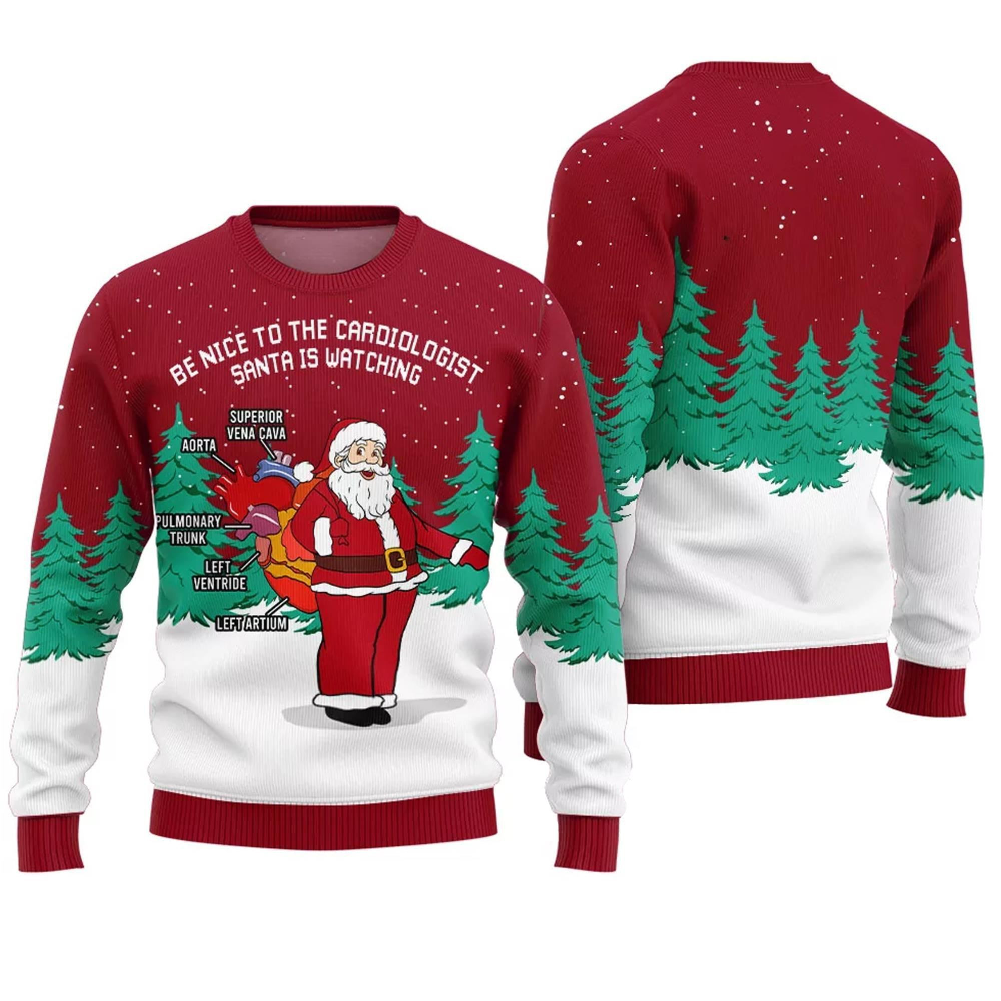 Be Nice To The Caroiol Ogist Santa Is Watching Ugly Xmas Sweater