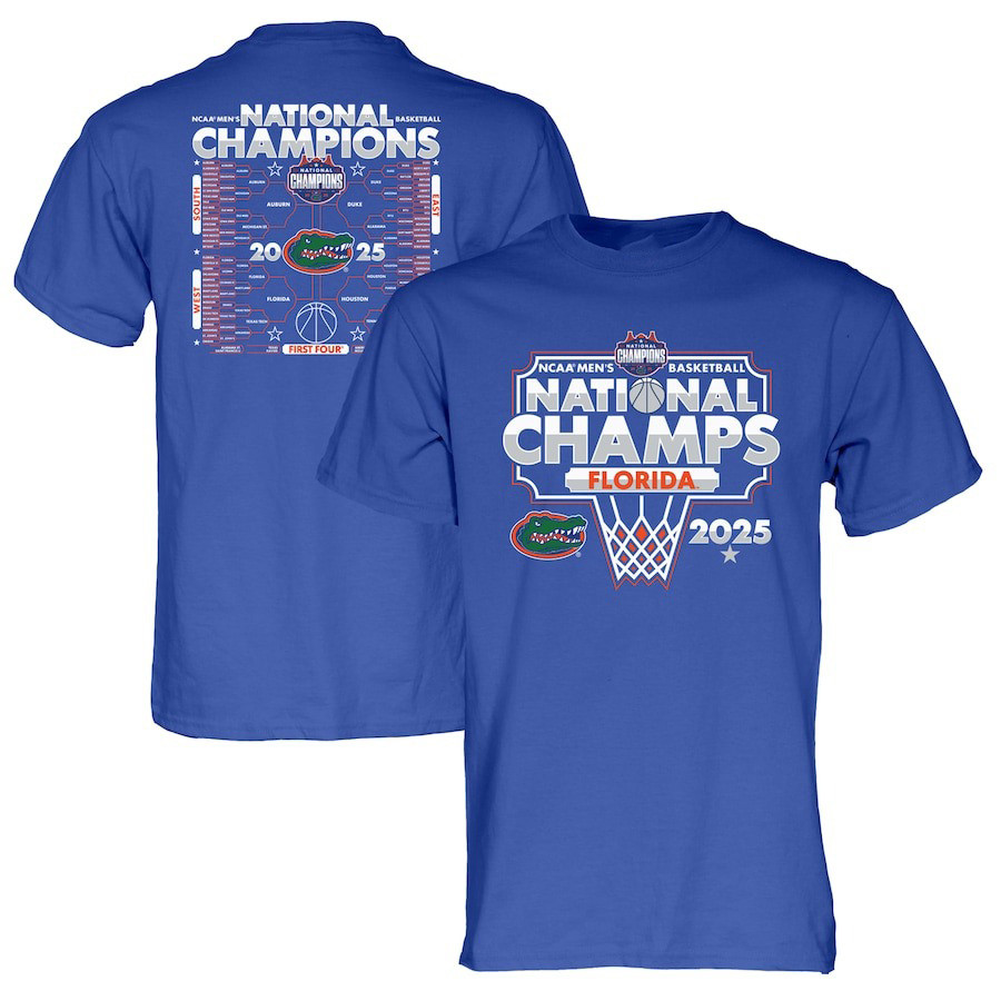 Blue 84 Royal Florida Gators 2025 NCAA Mens Basketball National Champions Bracket T-Shirt