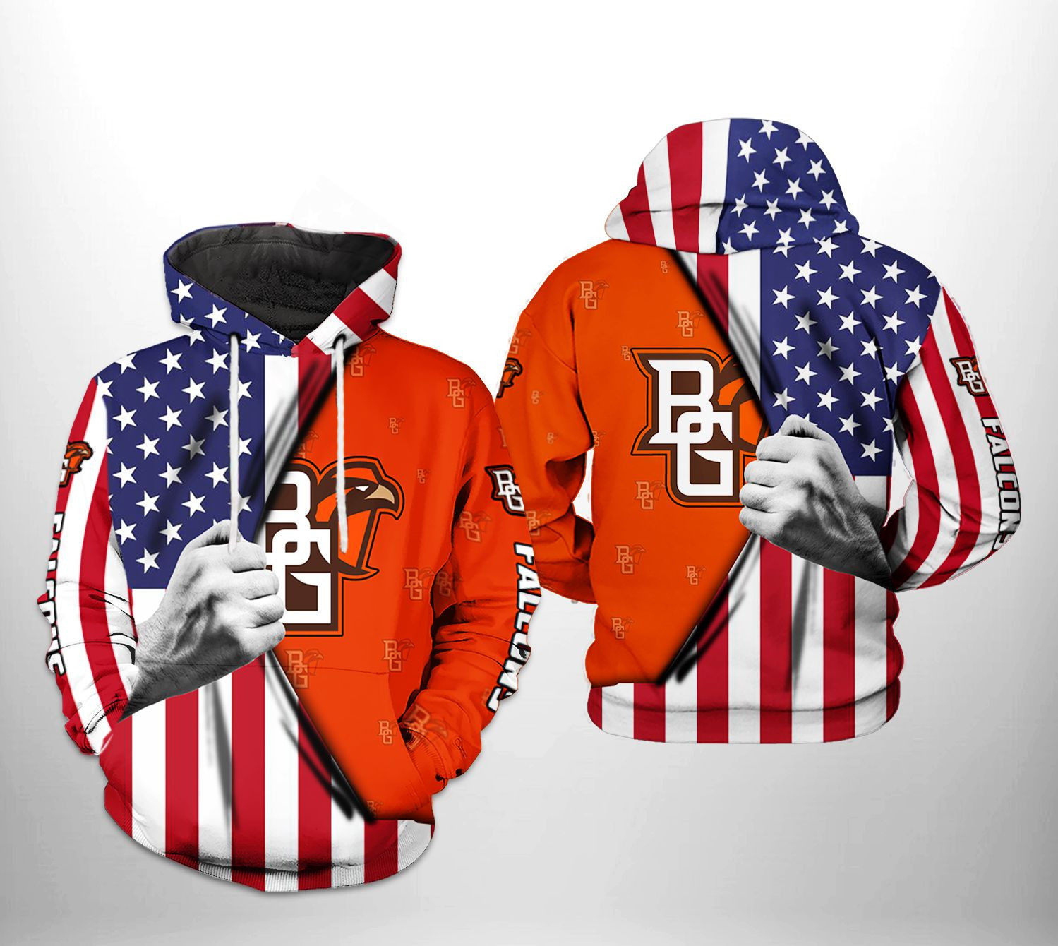 Bowling Green Falcons NCAA US FLag Hoodie Zip Hoodie Version 1772