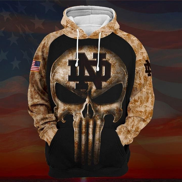 Camouflage Skull Notre Dame Fighting Irish American Flag Hoodie Zip Hoodie Version 2624