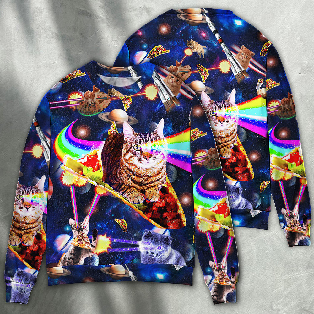 Cat Ride Food In Space Ugly Christmas Sweater