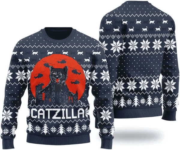 Catzilla Happy Halloween Ugly Sweater