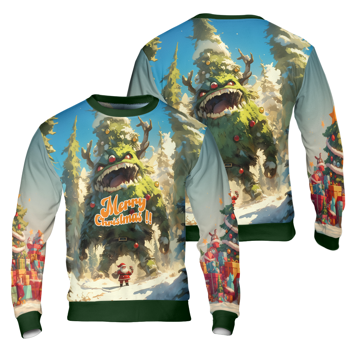 Christmas Tree Monster Ugly Sweater, Santa Merry Christmas Sweater
