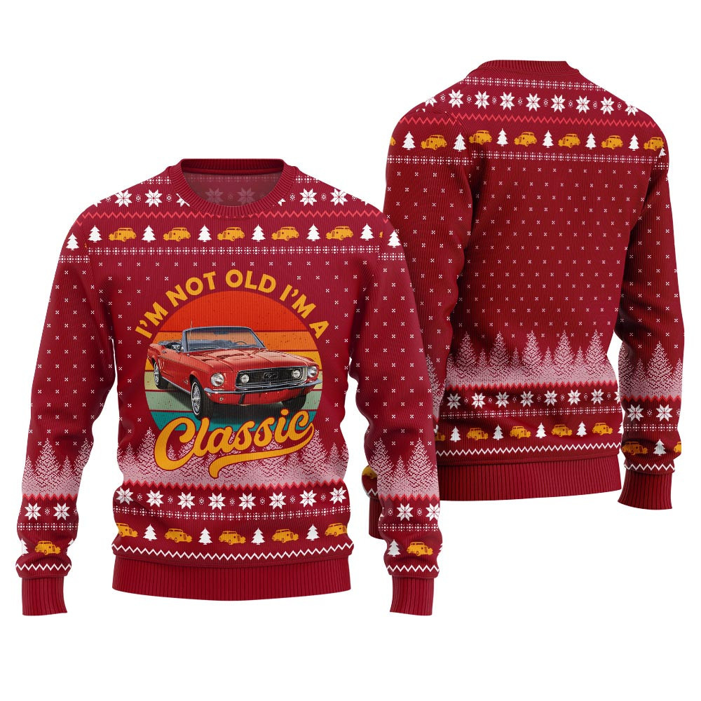 Classic Car Im Not Old, Im a Classic Ugly Christmas Sweater Red