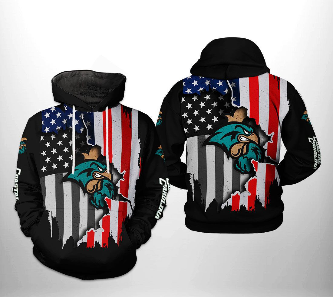 Coastal Carolina Chanticleers NCAA US Flag Hoodie Zip Hoodie Version 1800