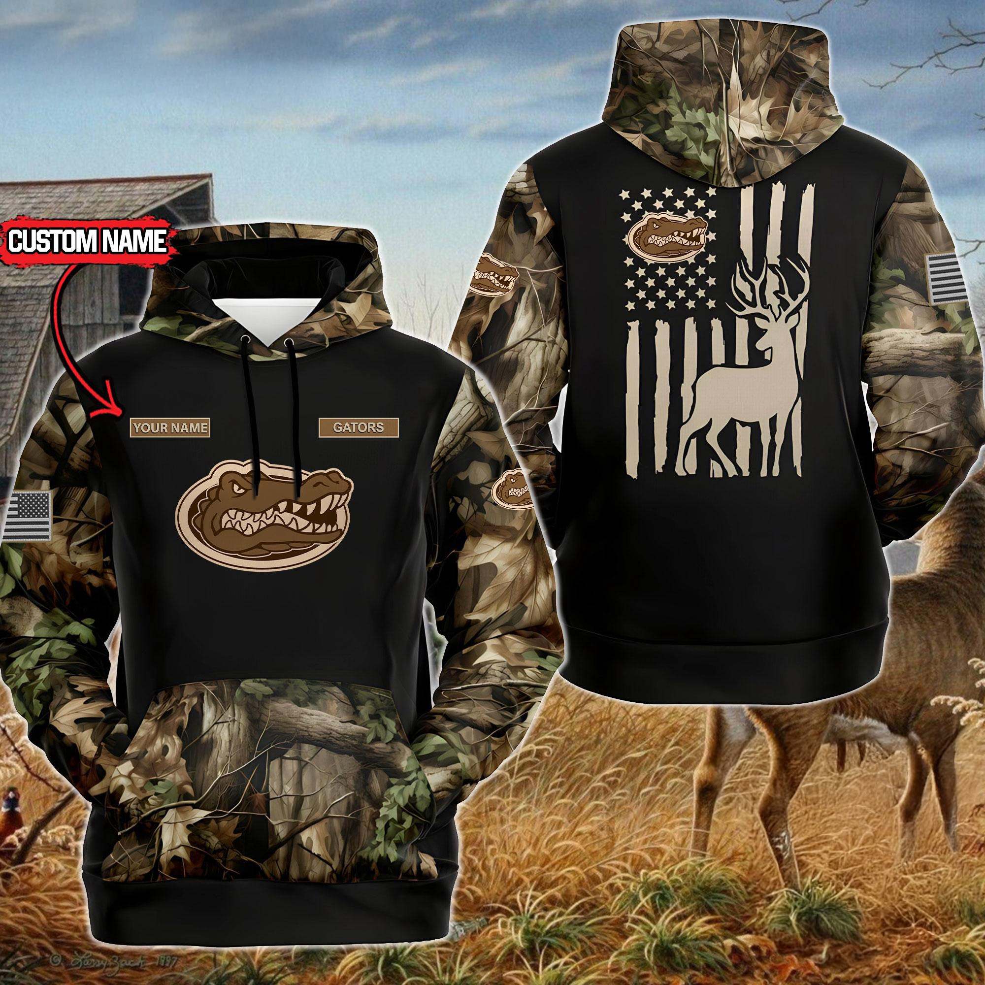 Custom NCAA Florida Gators Sporty Camo Hunting Style Hoodie Presents For Basketball Fans