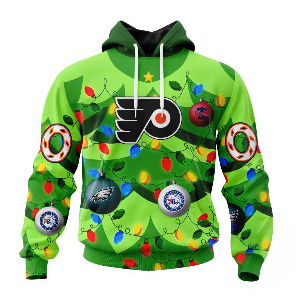 Custom NHL Philadelphia Flyers Specialized Christmas Tree Color And Citys Sports Teams Hoodie