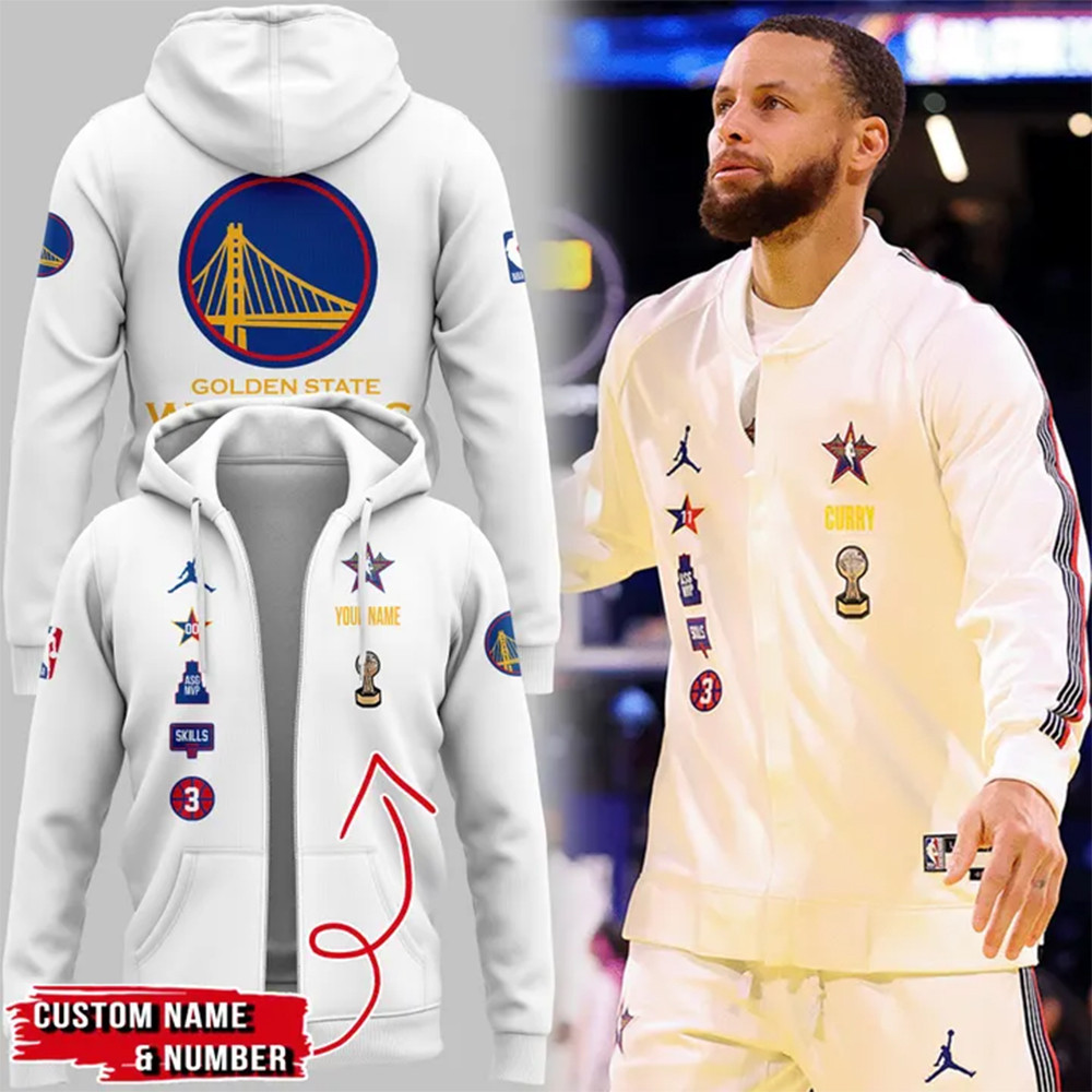 Custom Stephen Curry NBA-All Star All White Zip Hoodie Gift For Basketball Lover