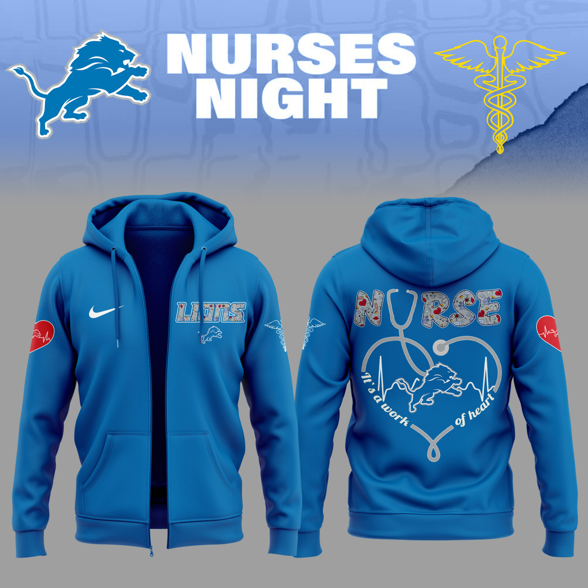 Detroit Lions Nurses Appreciation Zip Hoodie Best Gifts For Football Fans