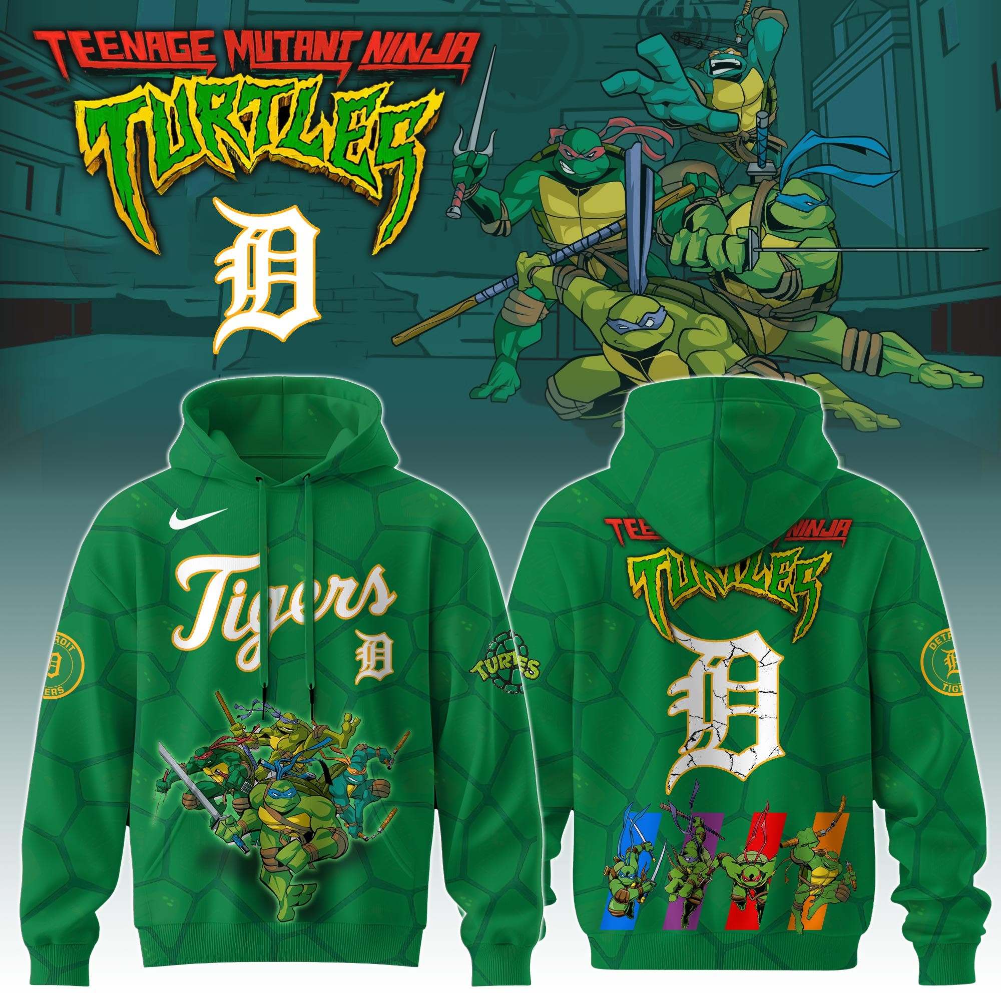 Detroit Tigers MLB X Ninja Turtles Hoodie Baseball Ninja Turtles Lovers Fan Gifts For Him