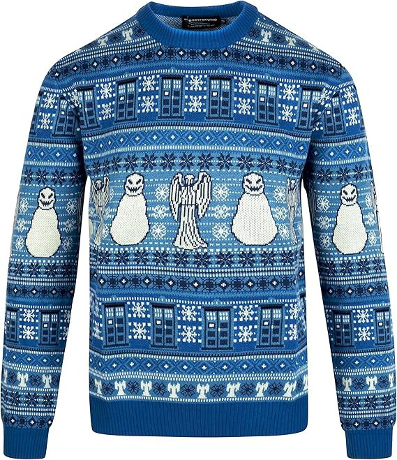 Doctor Who Tardis Angel Snowman Christmas Ugly Sweater