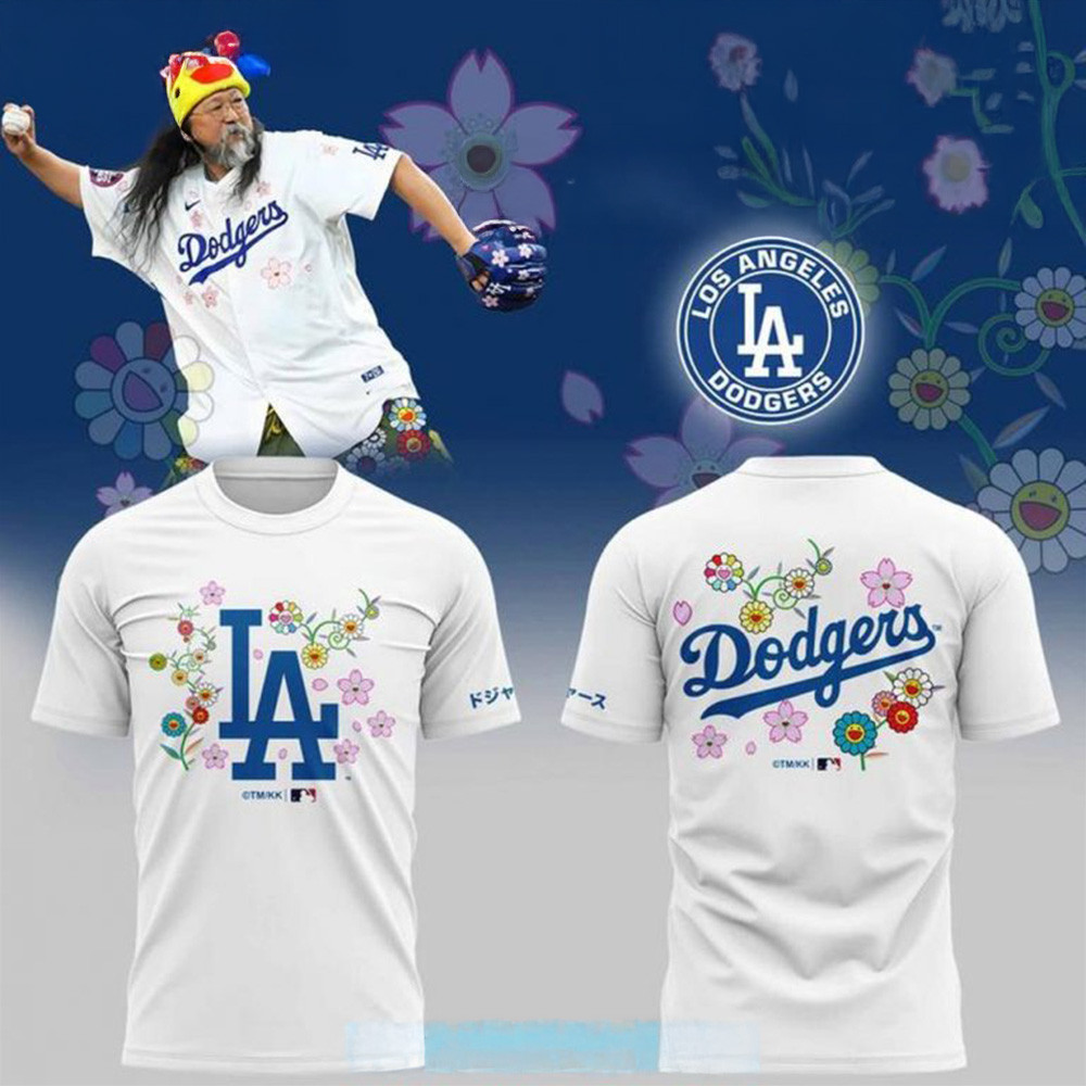 Dodgers x Takashi Murakami 2025 MLB White T-Shirt Dodgers Merch Fathers Day Delivery Gifts