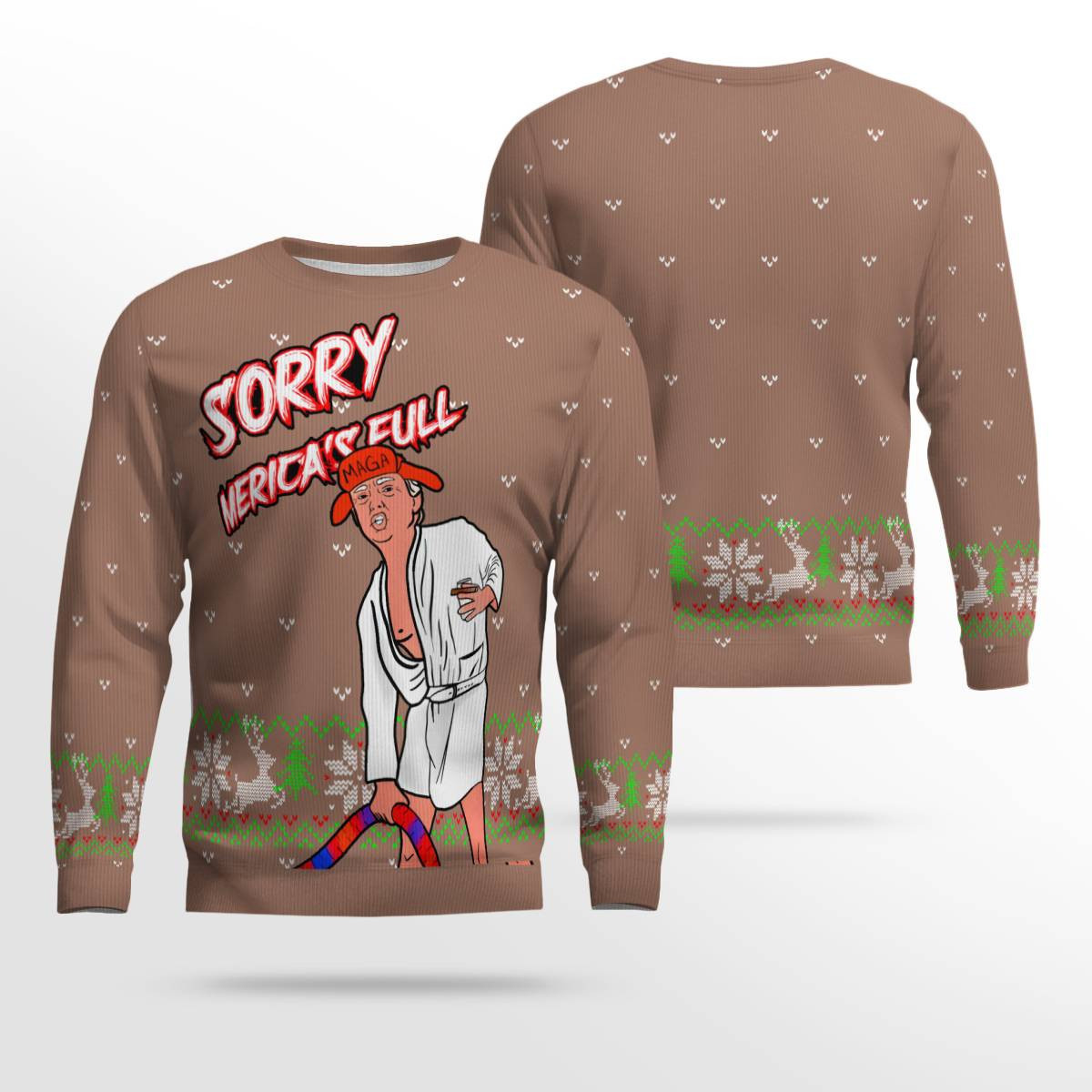 Donald Sorry Mericas Full Ugly Christmas Sweater Mocha Mousse