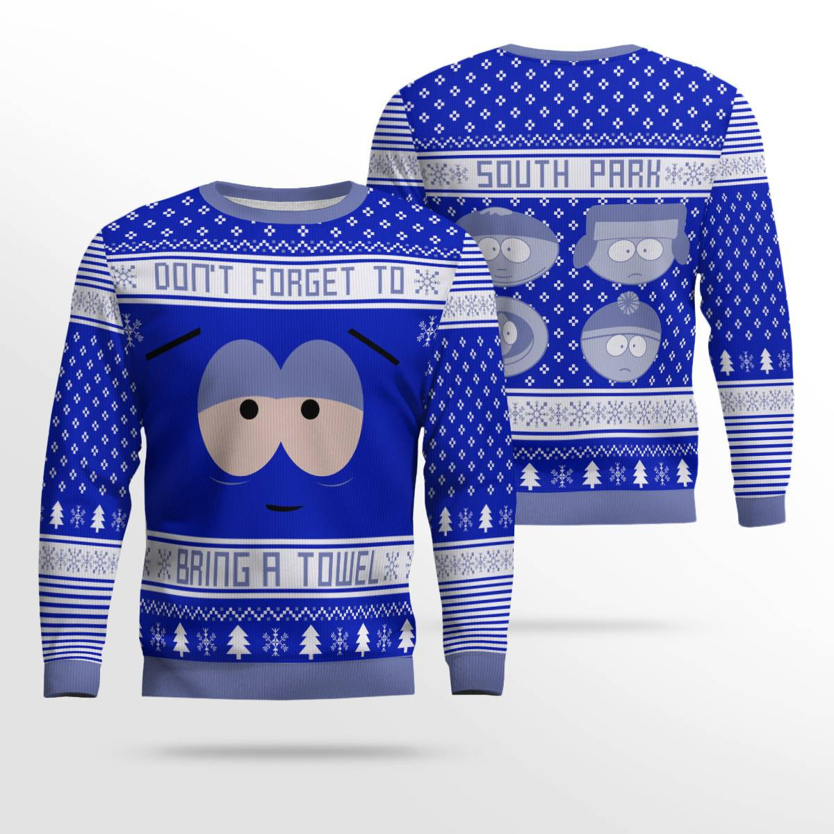 Dont Forget To Bring a Towel Ugly Christmas Sweater Blue