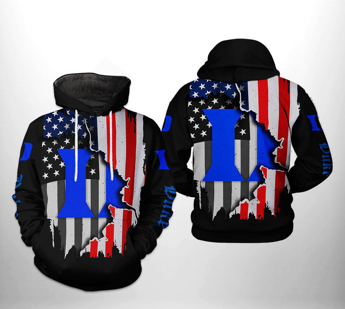 Duke Blue Devils NCAA US Flag Hoodie Zip Hoodie Version 2174