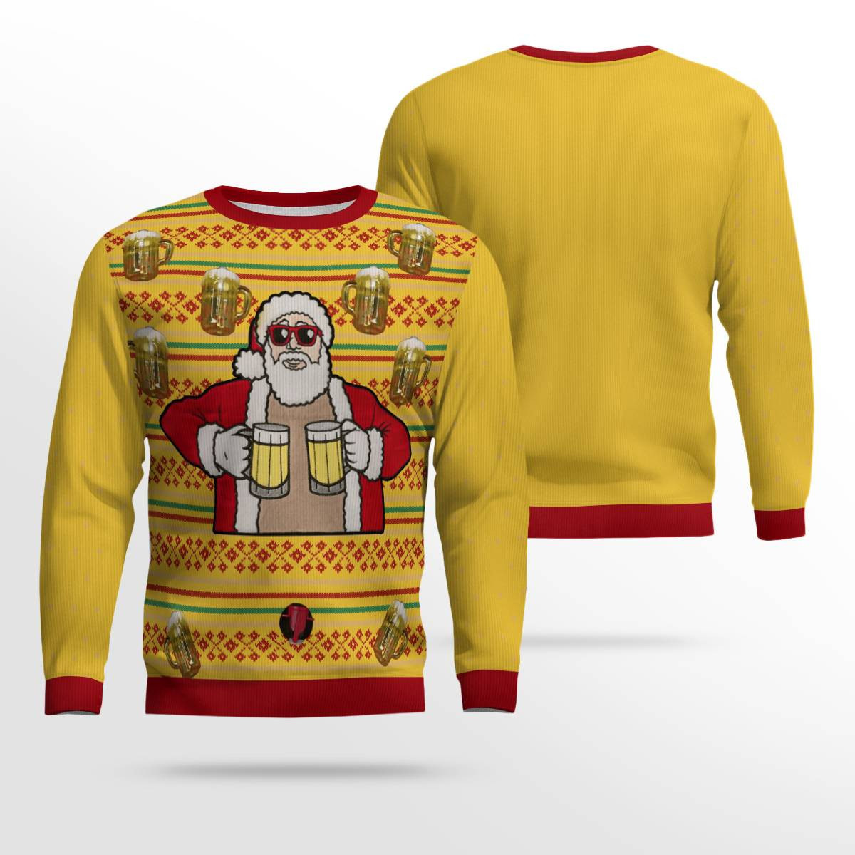 Fill Me Up Santa Beverage Dispenser Ugly Chirstmas Sweater Gold Metallic