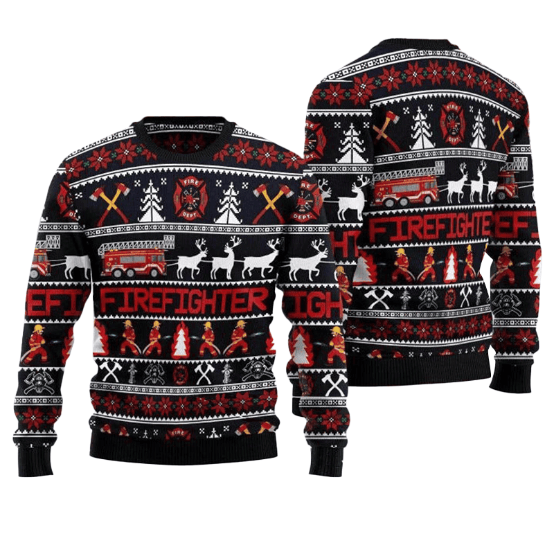 Firefighter Working Ugly Christmas Sweater