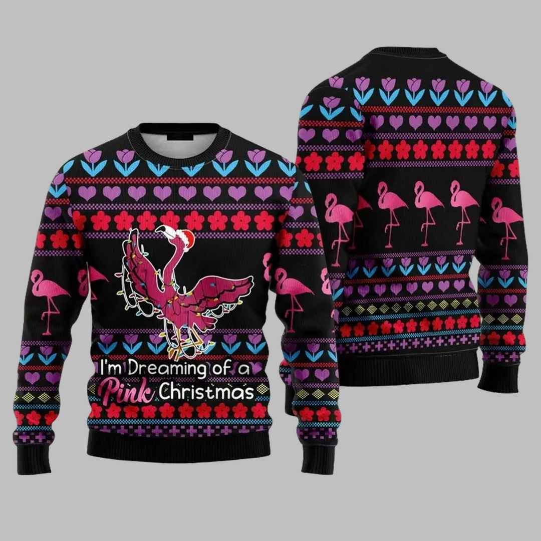 Flamingo Pink Im Dreaming Of A Pink Christmas Ugly Christmas Sweater