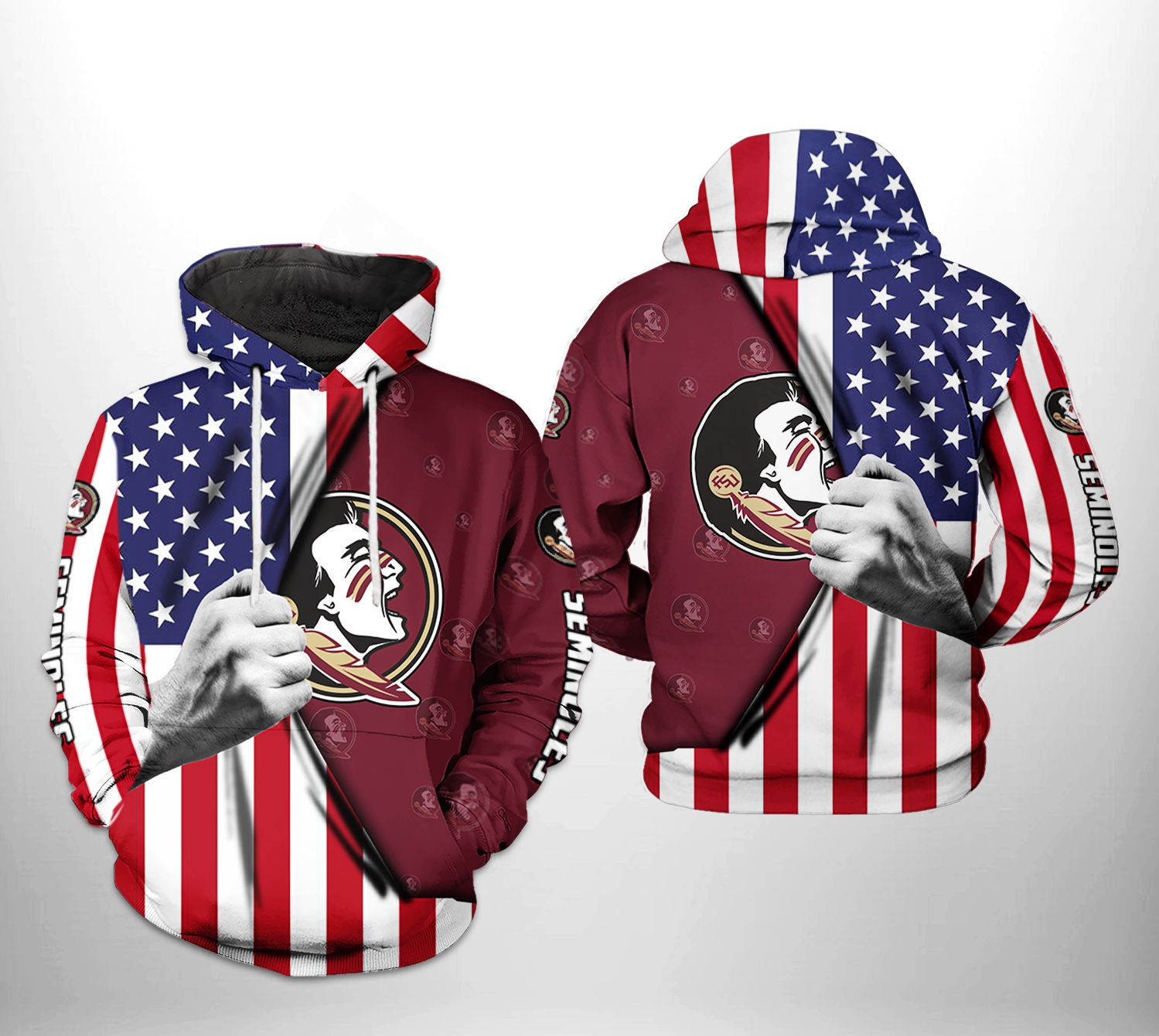 Florida State Seminoles NCAA US FLag Hoodie Zip Hoodie Version 2153