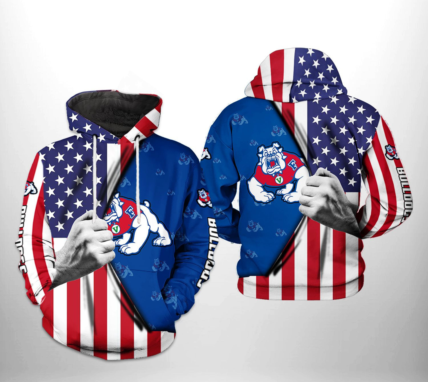 Fresno State Bulldogs NCAA US FLag Hoodie Zip Hoodie Version 2455