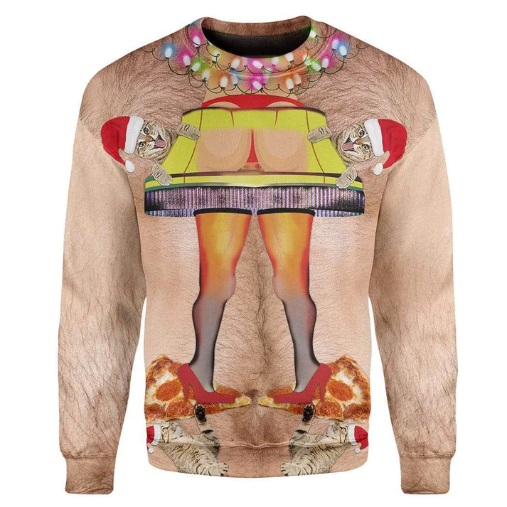 Funny Cat Pizza Novelty Pullover Ugly Christmas Sweater