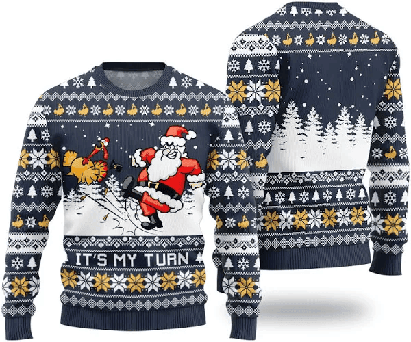 Funny Its My Turn Santa Turkey Ugly Thanksgiving Ugly Sweater