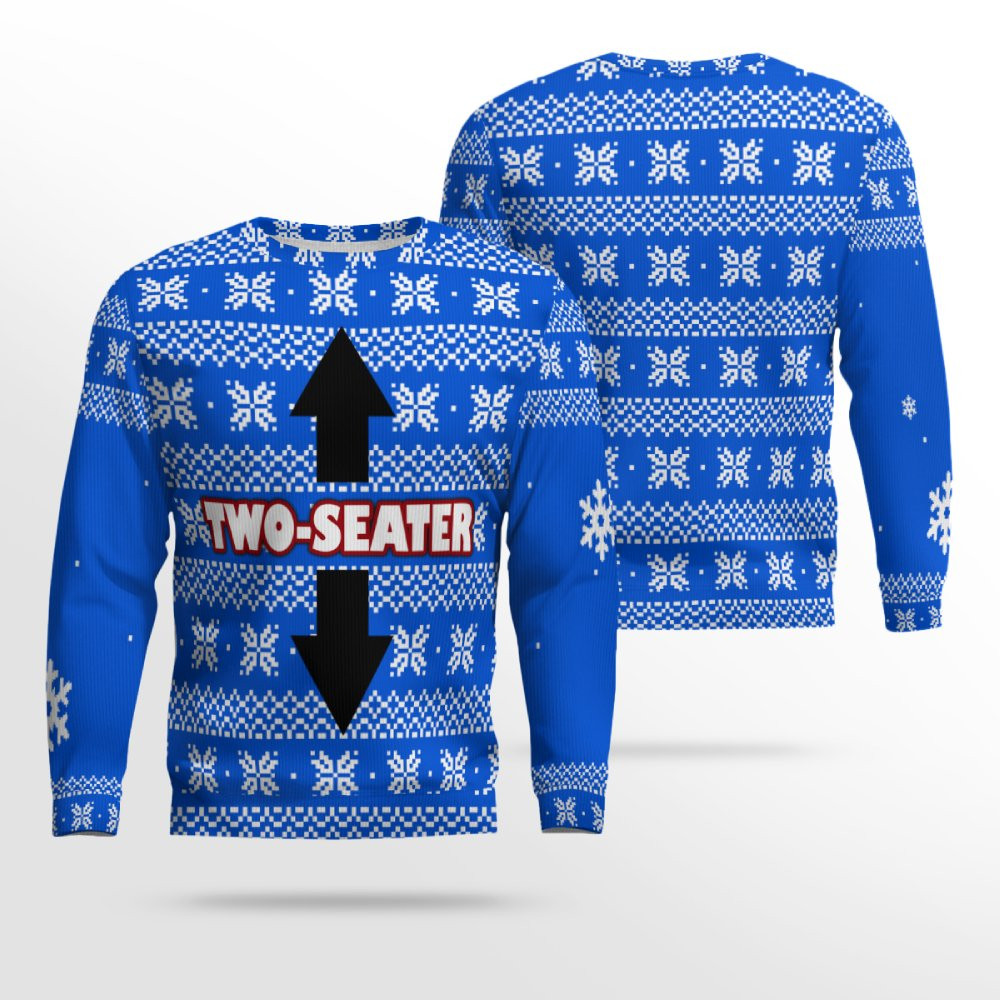 Funny Two-Seater Ugly Christmas Sweater Blue
