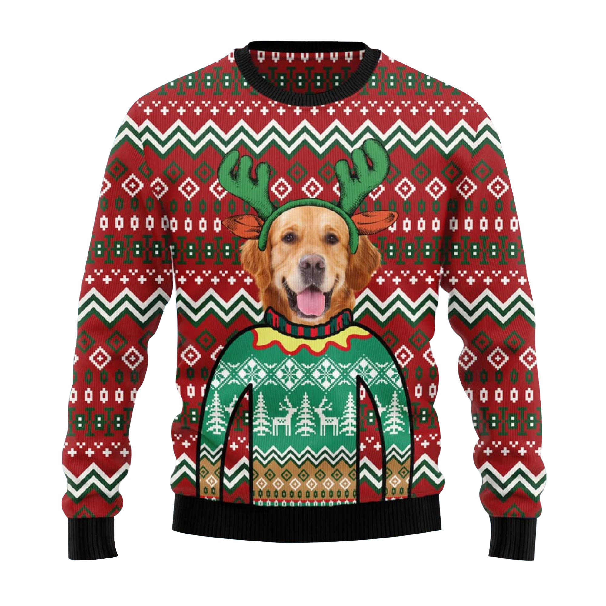 Golden Retriever Reindeer Ugly Christmas Sweater