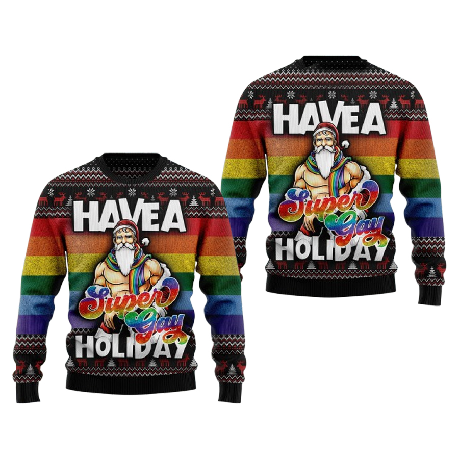 Have A Super Gay Holiday Lgbt Pride Santa Rainbow Ugly Christmas Sweater