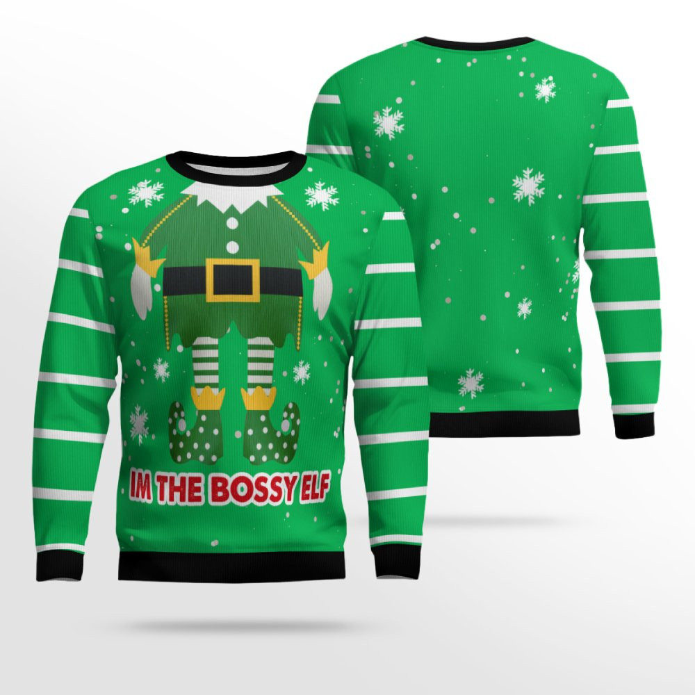 Im The Bossy Elf Ugly Christmas Sweater Green