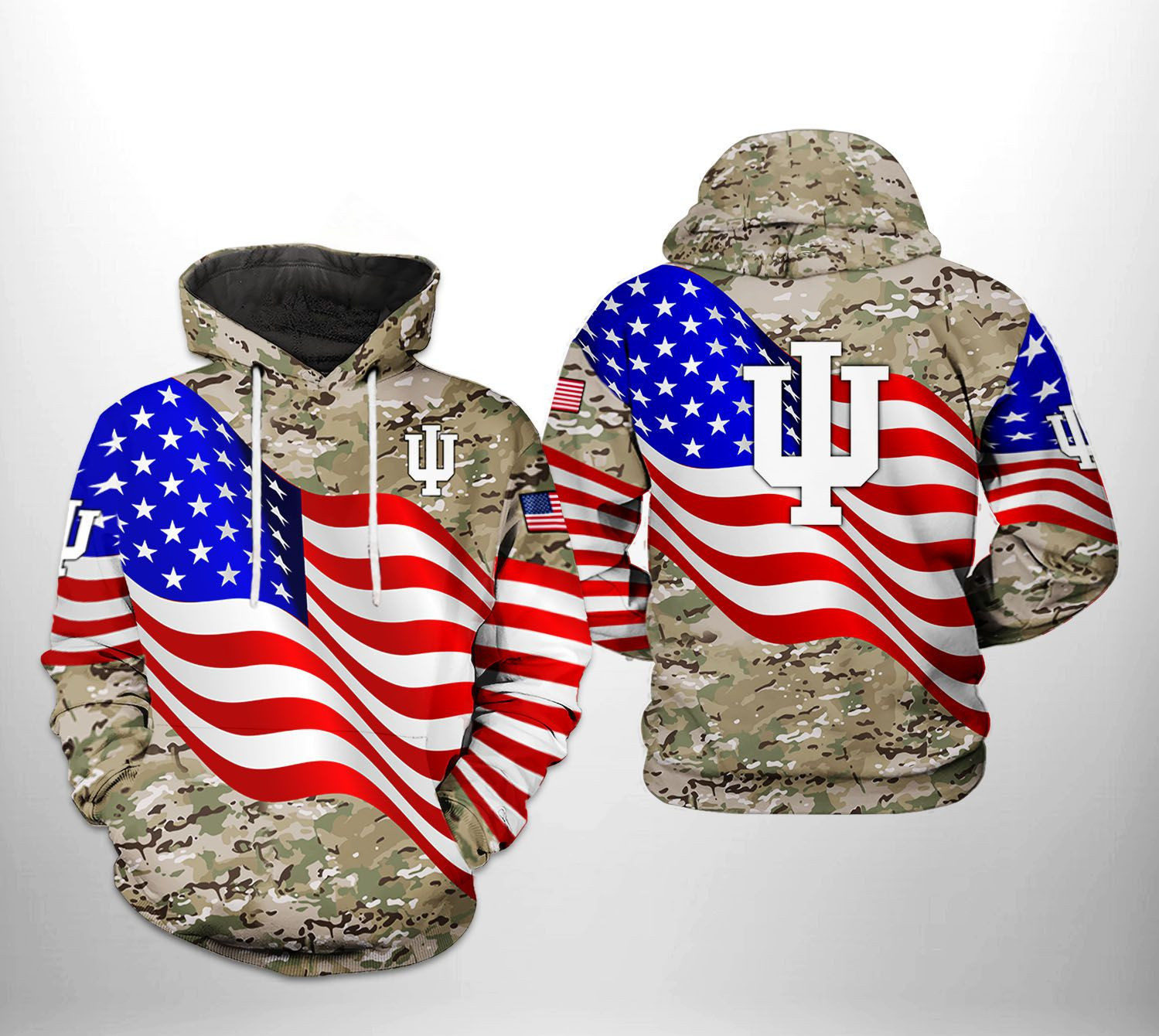 Indiana Hoosiers NCAA US Flag Camo Veteran Hoodie Zip Hoodie