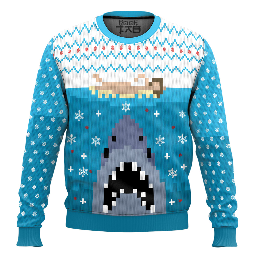 Jaws Blue Knitting Pattern Ugly Christmas Sweater Gift For Christmas