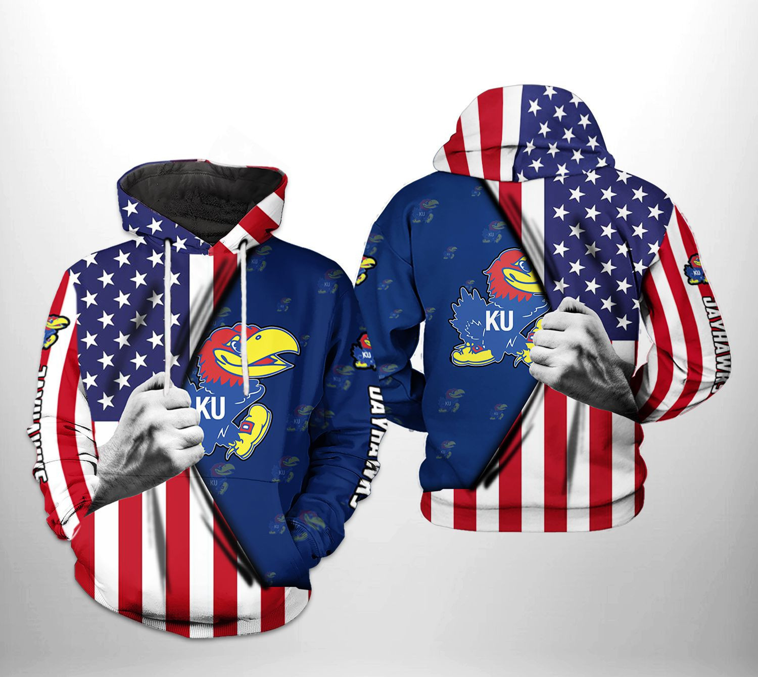 Kansas Jayhawks NCAA US Flag Hoodie Zip Hoodie Version 764