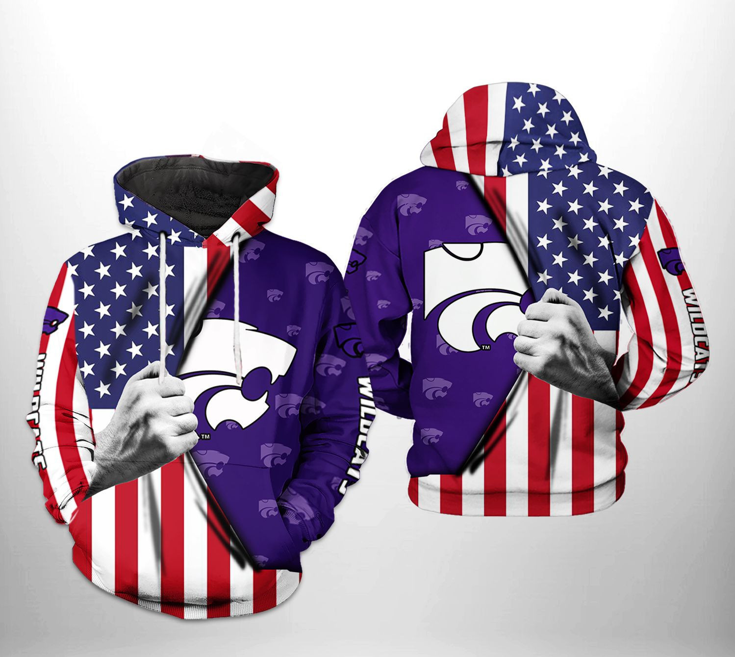 Kansas State Wildcats NCAA US Flag Hoodie Zip Hoodie