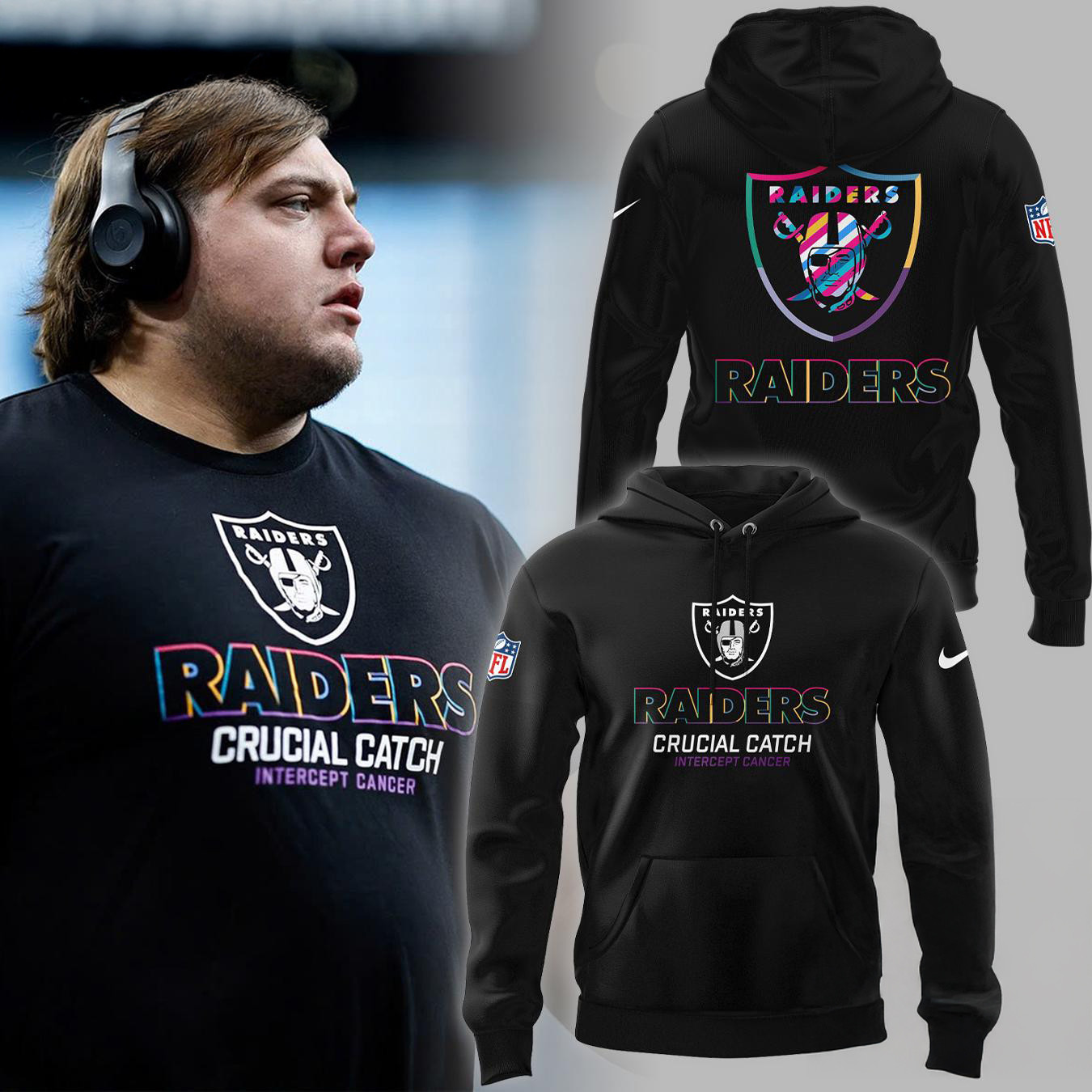 Las Vegas Raiders NFL 2024 Crucial Catch Black Hoodie Presents For Football Fans