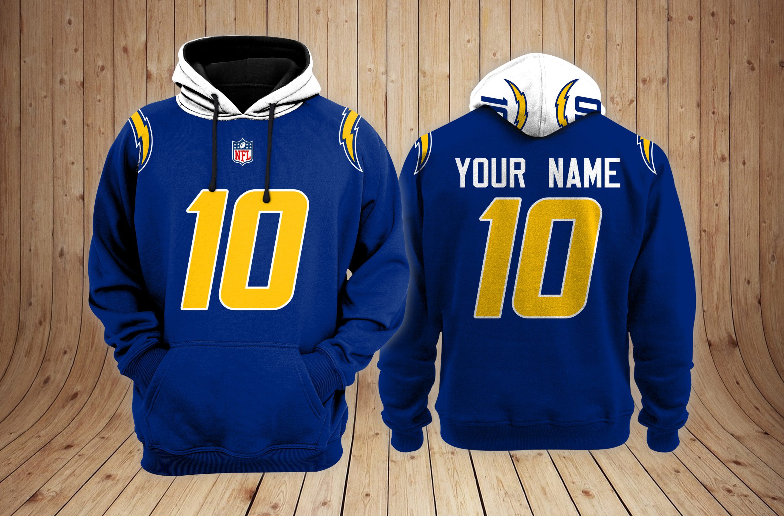 Los Angeles Chargers Personalized Name And Number NFL 3D Hoodie Version 68