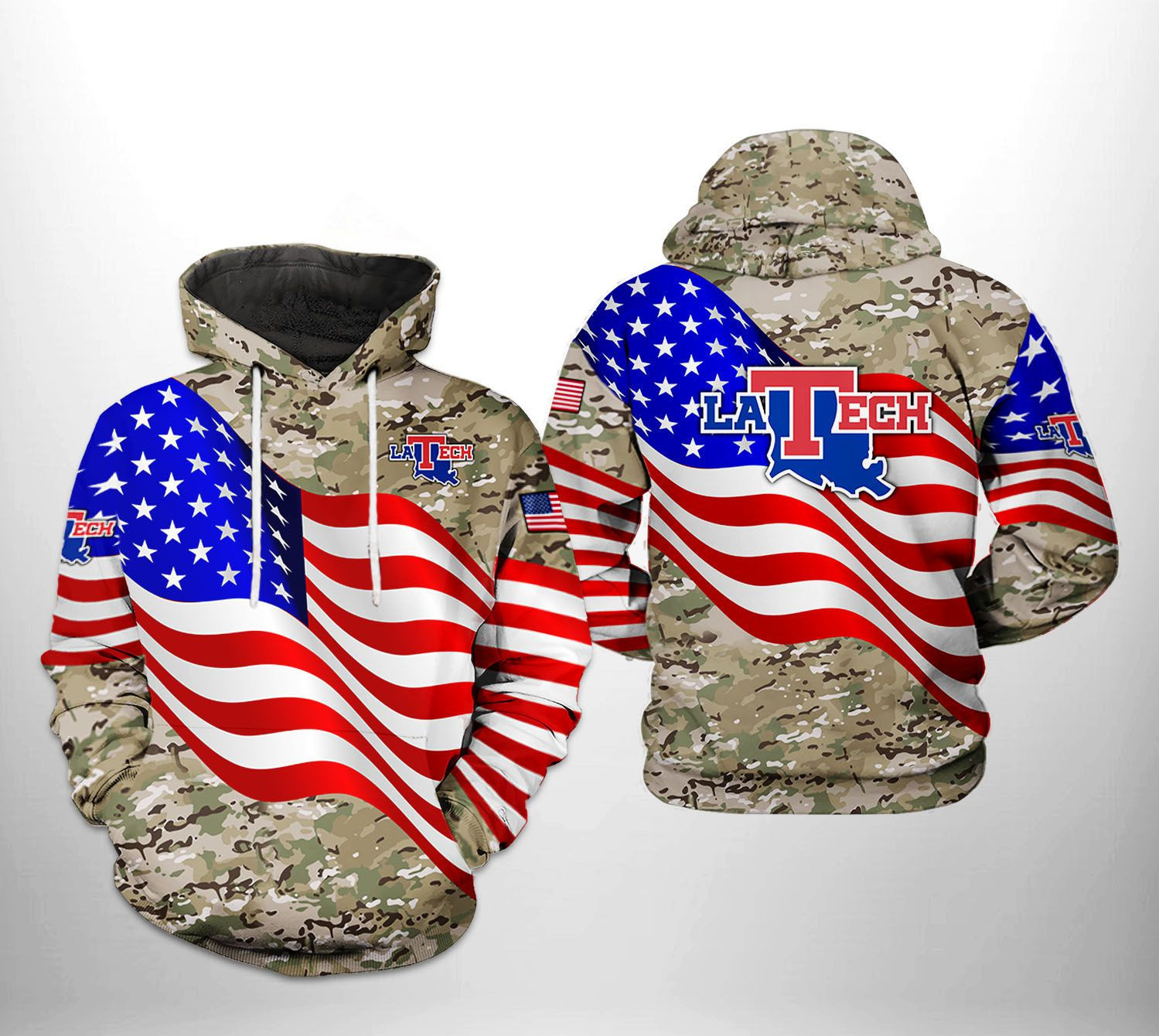 Louisiana Tech Bulldogs NCAA US Flag Camo Veteran Hoodie Zip Hoodie