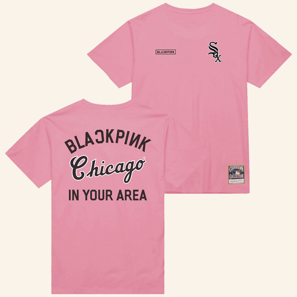 MLB Black Pink Merch Chicago White Sox Mitchell And Ness x BLACKPINK Pink T-Shirt Womens Gifts